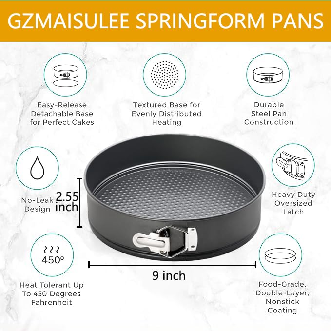 9 Inch Springform Pan Baking Pans Round Leakproof Nonstick Removable Bottom Bakeware for Cake