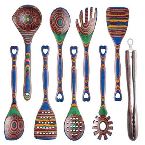9 Piece Rainbow Heart Pakkawood Utensils Set (9 Count)