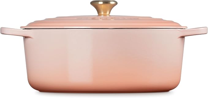 Le Creuset Enameled Cast Iron Signature Oval Dutch Oven, 8 qt., Peche with Light Gold Knob