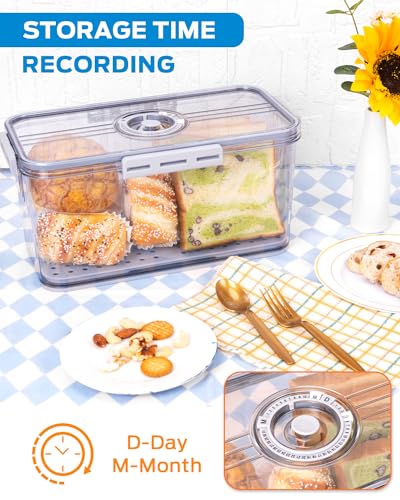 Bread Box 2 Pack Bread Storage Container Airtight Recording Time Bread Box for Kitchen Countertop Plastic Bread Keeper with Lid for Homemade Bread (2 Count)