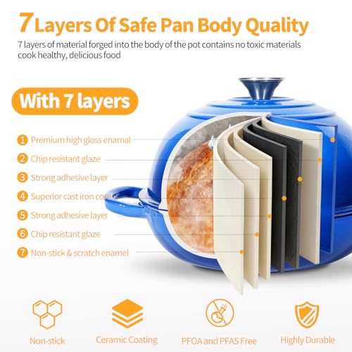 6QT Enameled Cast Iron Dutch Oven For Sourdough Bread Baking