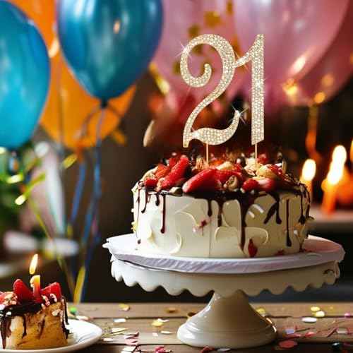 Cake Topper Gold Rhinestone Cake Topper 21st Birthday Decorations