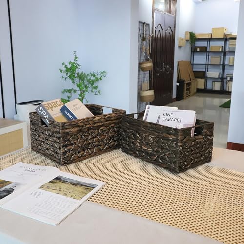 Rectangular Water Hyacinth Woven Storage Baskets for Shelves (2 Count)