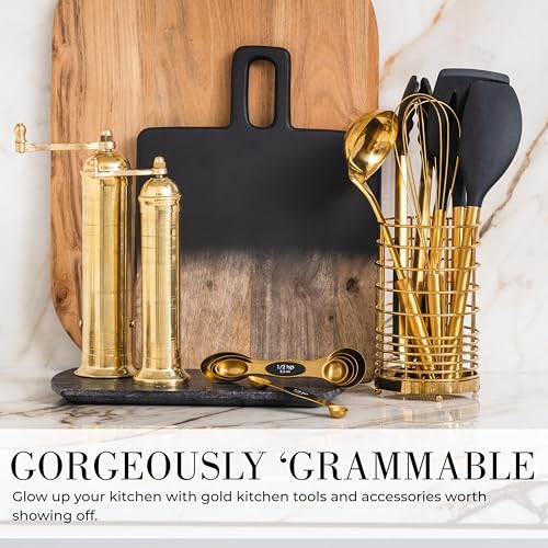 Black and Gold Kitchen Utensils Set with Holder (18 Count)