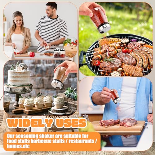 10 Pcs Salt Pepper Shakers Set with Adjustable Pour Holes Stainless Steel Spice Dispenser 6oz Clear Glass Seasoning Containers for Kitchen Restaurant Home BBQ Camping Farmhouse Accessories (10 Count)