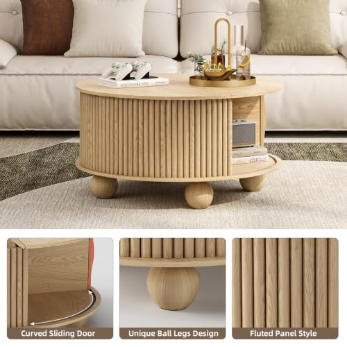 Round Coffee Table with Storage for Living Room