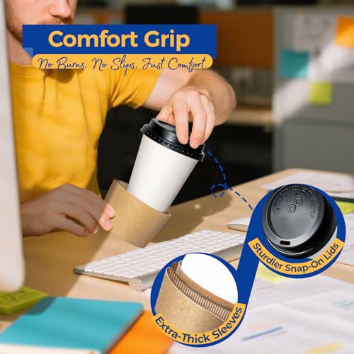 50 Pack 10 oz Disposable Coffee Cups with Lids (50 Count)