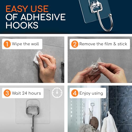 Adhesive Large Wall Hooks for Hanging Heavy Duty No Drill (40 Count)