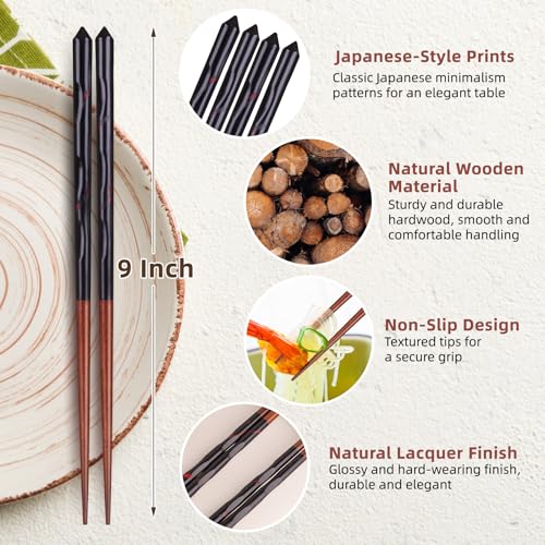 5 Pairs Hardwood Chopsticks Reusable Japanese Style Natural Wood Chop Stick Hand