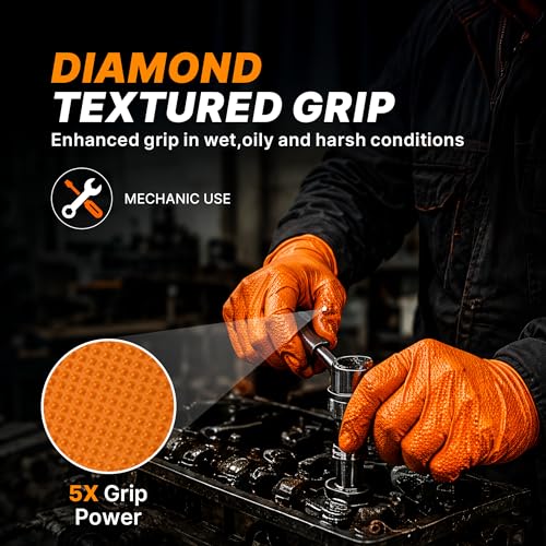 Heavy Duty Industrial Orange Nitrile Gloves (100 Count)