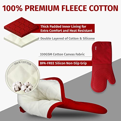 Extra Long Silicone Oven Mitts and Pot Holders (4 Count)