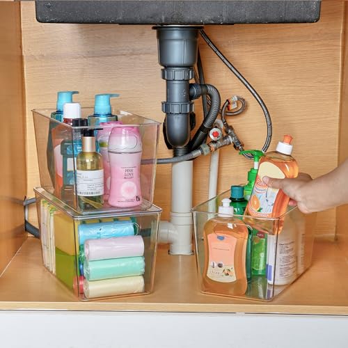 6 Pack Clear Stackable Storage Bins with Lids and Handles (6 Count)