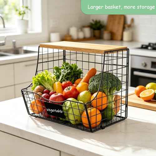 3 Pack wire Fruit Basket for Kitchen with Wood Lid (3 Count)