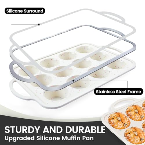 2Pack Silicone Muffin Pan for Baking with Metal Reinforced Frame