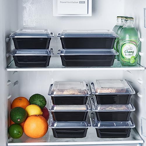 32 oz 50Pack Plastic Meal Prep Food Storage Containers with Lids Reusable 1 Compartment To Go Lunch Box Black Extra Large &Thick Microwave Freezer Safe BPA Free Stackable (50 Count)