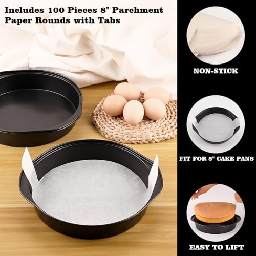 3 Pcs 8 Inch Round Cake Pans with 100 Pieces Parchment Paper (3 Count)
