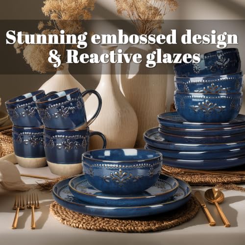 16 Piece Handcrafted Ceramic Dinnerware Set with Mugs