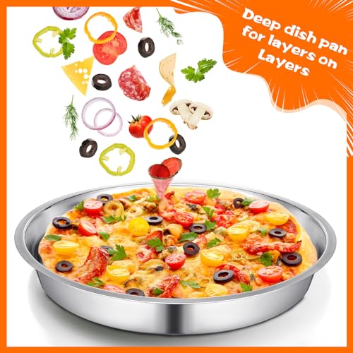 2 Pcs 16 Inch Large Deep Pizza Pans Stainless Steel Pizza Tray (2 Count)