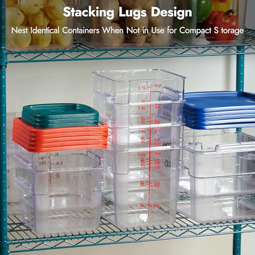 8 Pack 8 Qt NSF Clear Polycarbonate Food Storage Containers with Red Lids (8 Count)
