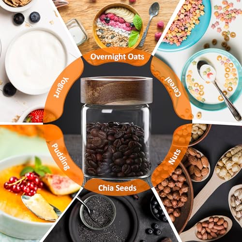 26 oz 850 ml Clear Glass Storage Canister with Airtight Wooden Lid (4 Count)