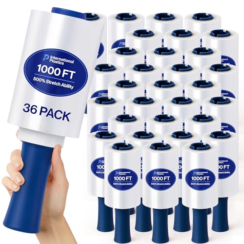 5" Plastic Stretch Film Wrap with Rotating Handle 1000 feet 500% Stretch Ability