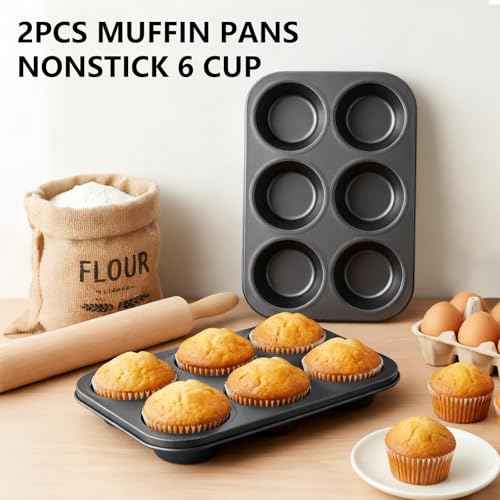 2PCS Jumbo Muffin Pan 6 Cup Cupcake Tin Nonstick Carbon Steel (2 Count)