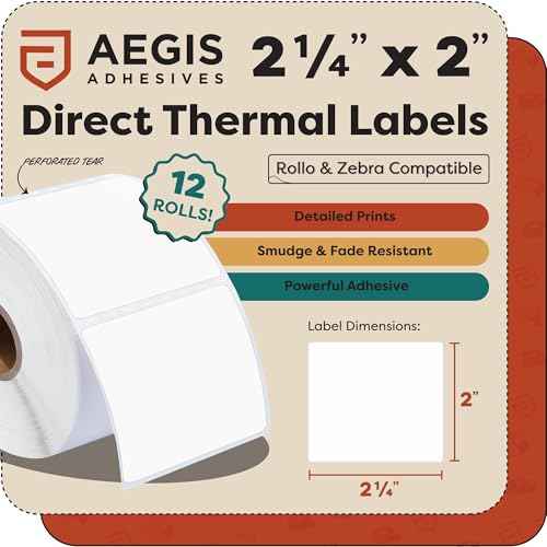 2.25" X 2" Square Direct Thermal Labels (12 Count)
