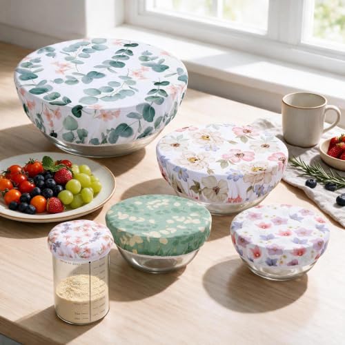 5Pcs Reusable Beeswax Elastic Bowl Covers for Bread Proofing and Food Cover (5 Count)