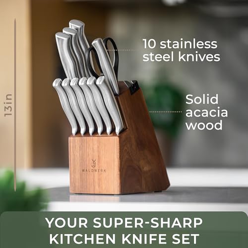 Knife Set 11pcs Kitchen Knife Set with Block and Integrated Sharpener (11 Count)