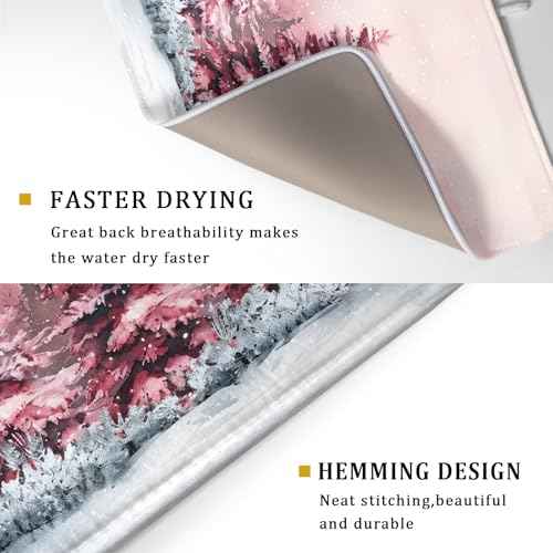 Christmas Decorative Dish Drying Pad Absorbent Microfiber Drying Mat Pink Trees Drainer Mats 18 X 24 In