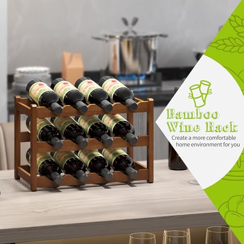 Bamboo Wine Rack Wine Storage Cabinet Shelf 12 Bottle Wine Racks Countertop Sturdy for Kitchen Dining Room Pantry