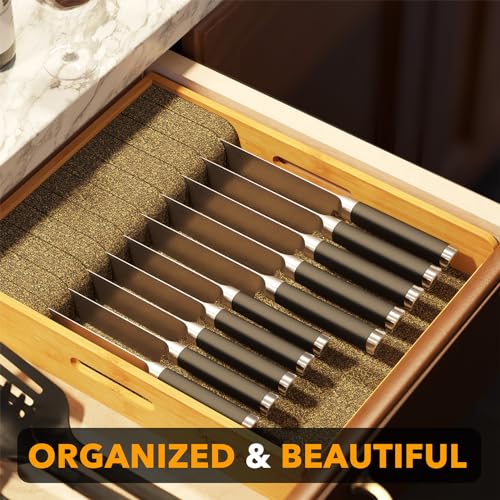 Large Knife Drawer Organizer Bamboo Insert Dock