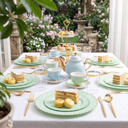 180Pcs Sage Green Plastic Plates for Wedding Party Supplies