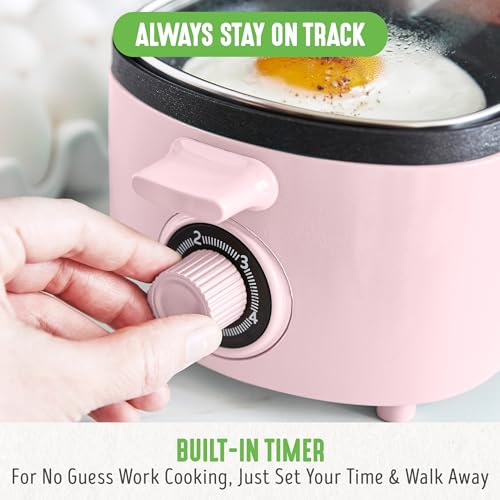 3-in-1 Breakfast Maker Station, Healthy Ceramic Nonstick Dual Griddles for Eggs Meat Sausage Bacon Pancakes and Breakfast Sandwiches, 2 Slice Toast Drawer, Easy-to-use Timer, Pink