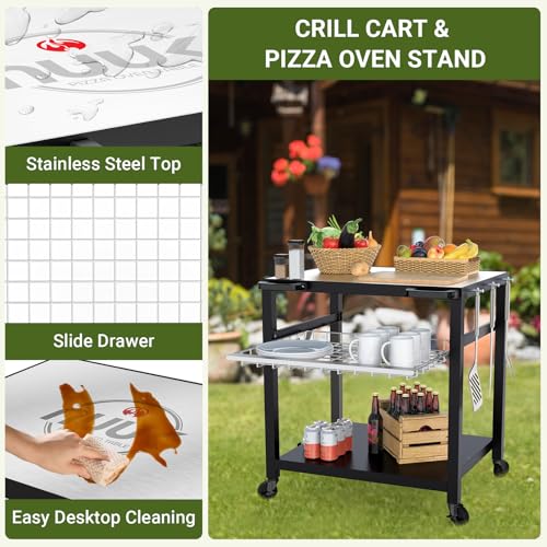 Grill Cart 30"x24" Pizza Oven Table for Outdoor 3