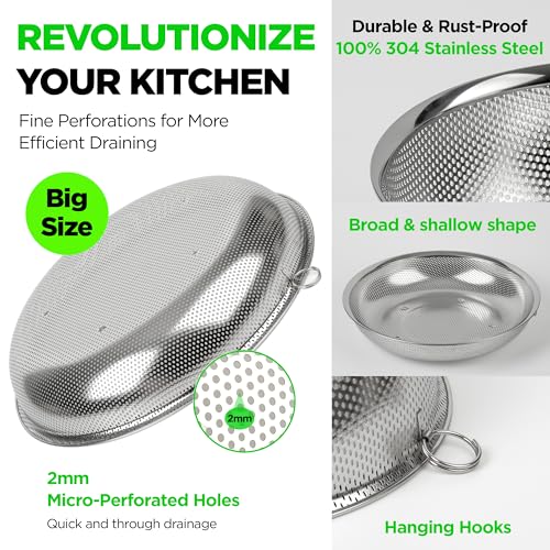 Large Shallow Stainless Steel Colander Set of 3