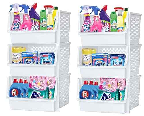 XLarge Stackable Storage Bins Open Front for Pantry Storage (6 Count)
