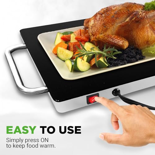 Electric Hot Plate Tray Dish Warmer with Black Glass Top