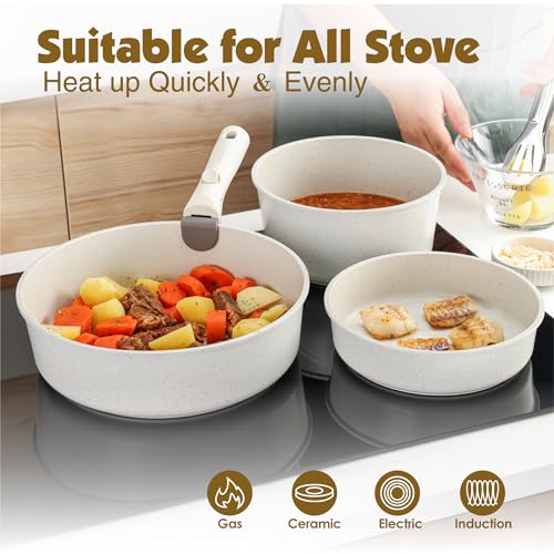 24 Piece Nonstick Detachable Handle Pots and Pans Set White