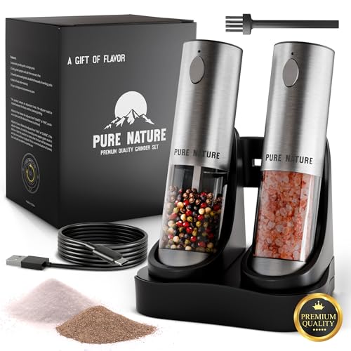 Electric Salt and Pepper Grinder Set with Rechargeable Base