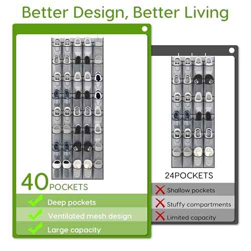 Over the Door Shoe Organizer with 40 Large Breathable Mesh Pockets