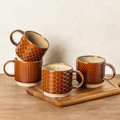 12 OZ Stackable Coffee Mugs Set of 4 (4 Count)