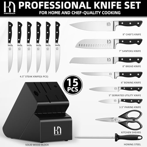 Japanese Knife Set with Sharpener (15 Count)