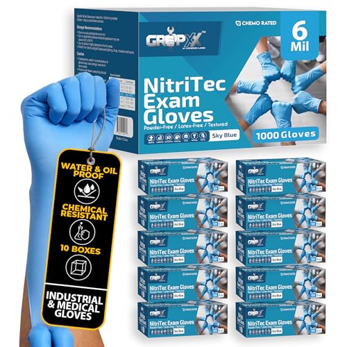 Heavy Duty 6 Mil Blue Nitrile Gloves Disposable Latex & Powder Free (1000 Count)