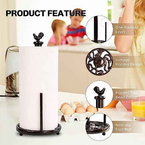 Cast Iron Rooster Paper Towel Holder for Kitchen Countertop
