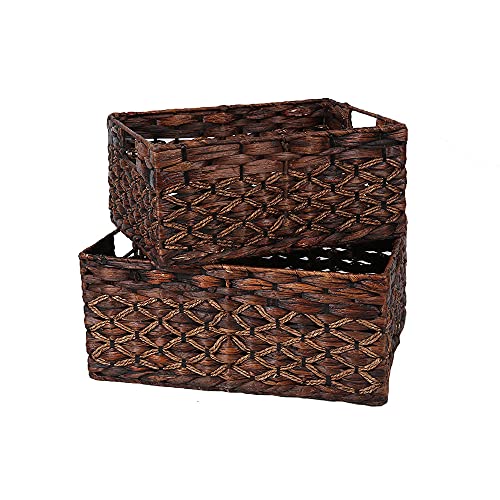 Rectangular Water Hyacinth Woven Storage Baskets for Shelves (2 Count)