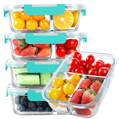 Glass Meal Prep Containers 3 Compartments (5 Count)