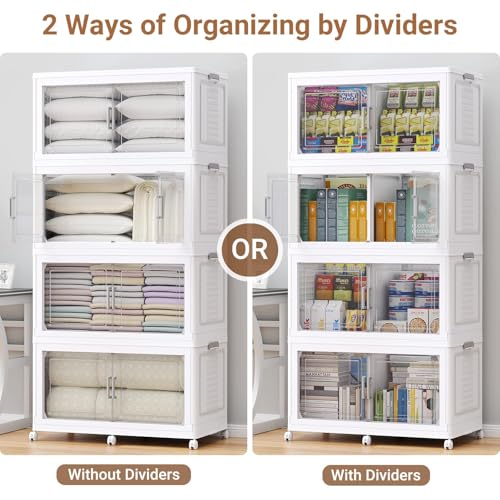 200Gal XL Stackable Storage Bins Foldable Box Cabinet for Home 4Pack White (4 Count)
