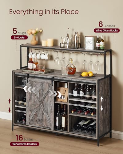 Coffee Bar Buffet Cabinet with LED Light and Power Outlet