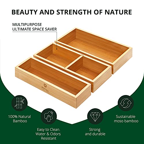 Luxury Bamboo Drawer Organizer Storage Box (3 Count)